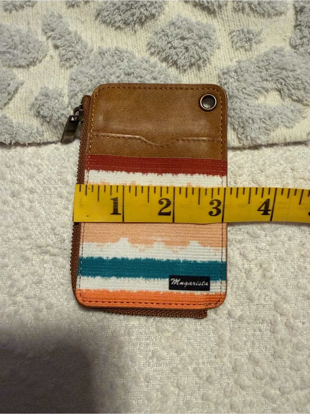Brown and Coral Stripe Canvas Card Wallet with Zip